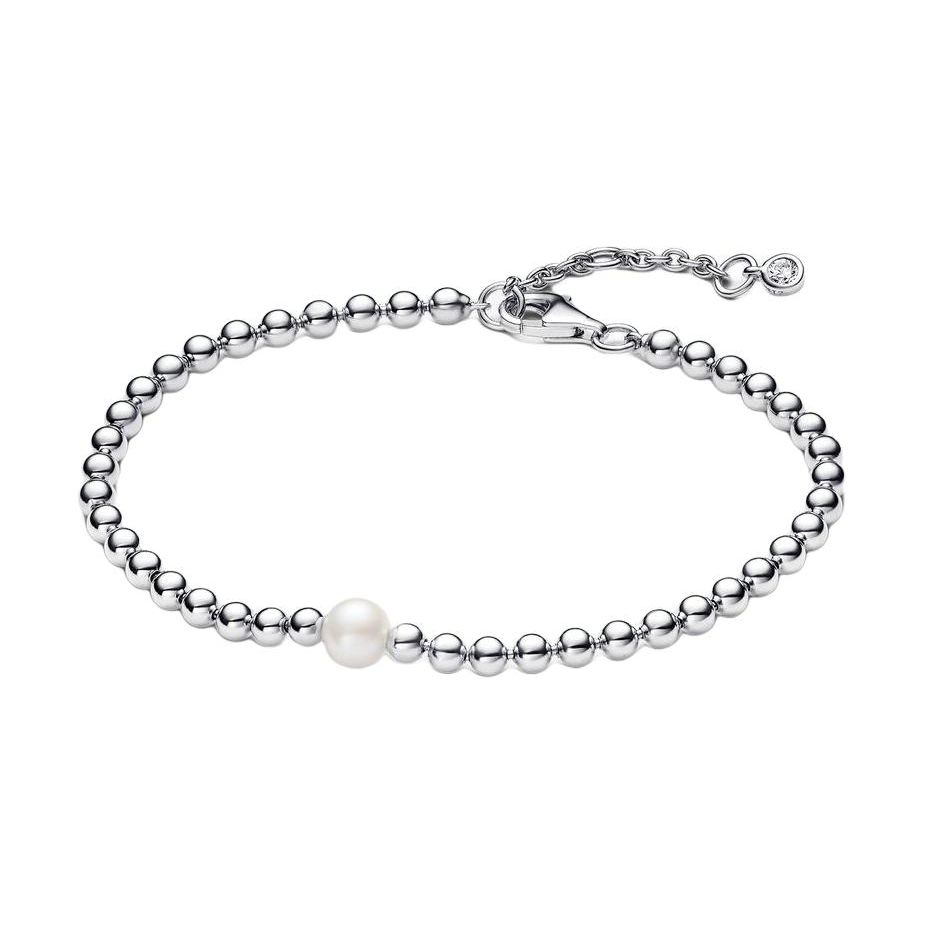 Pandora Logo Design 925 Silver Freshwater Pearl Cubic Zirconia Metal Bead Bracelet Women bracelet 593173C01 Default Packaging,16