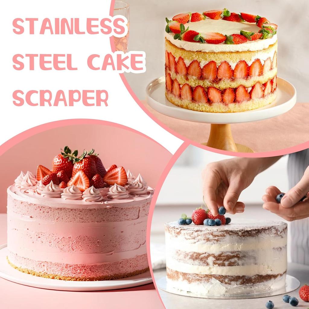12 Inches Stainless Steel Cake Scraper Leveler and Smoother Metal Cake Scraper Frosting Smoother Baking Scraper Tool for Buttercream