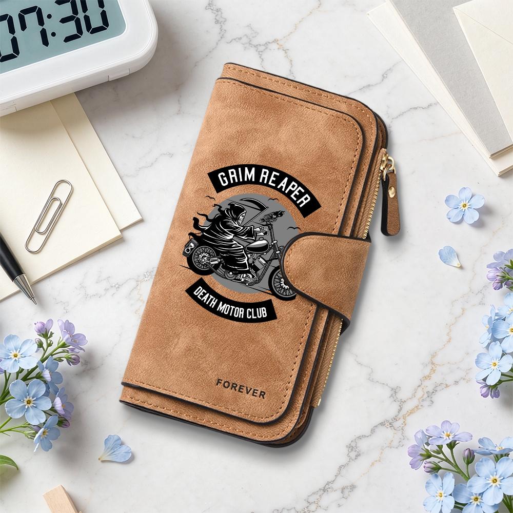 Grim Reaper Biker Men Leather Wallet Fashion Casual Multi Card Portable Long Purse