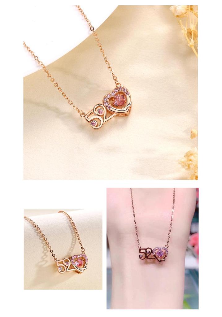 S925 Sterling Silver Heartbeat Necklace for Women with Pink Diamond - Bestselling Simple, Versatile Fashion