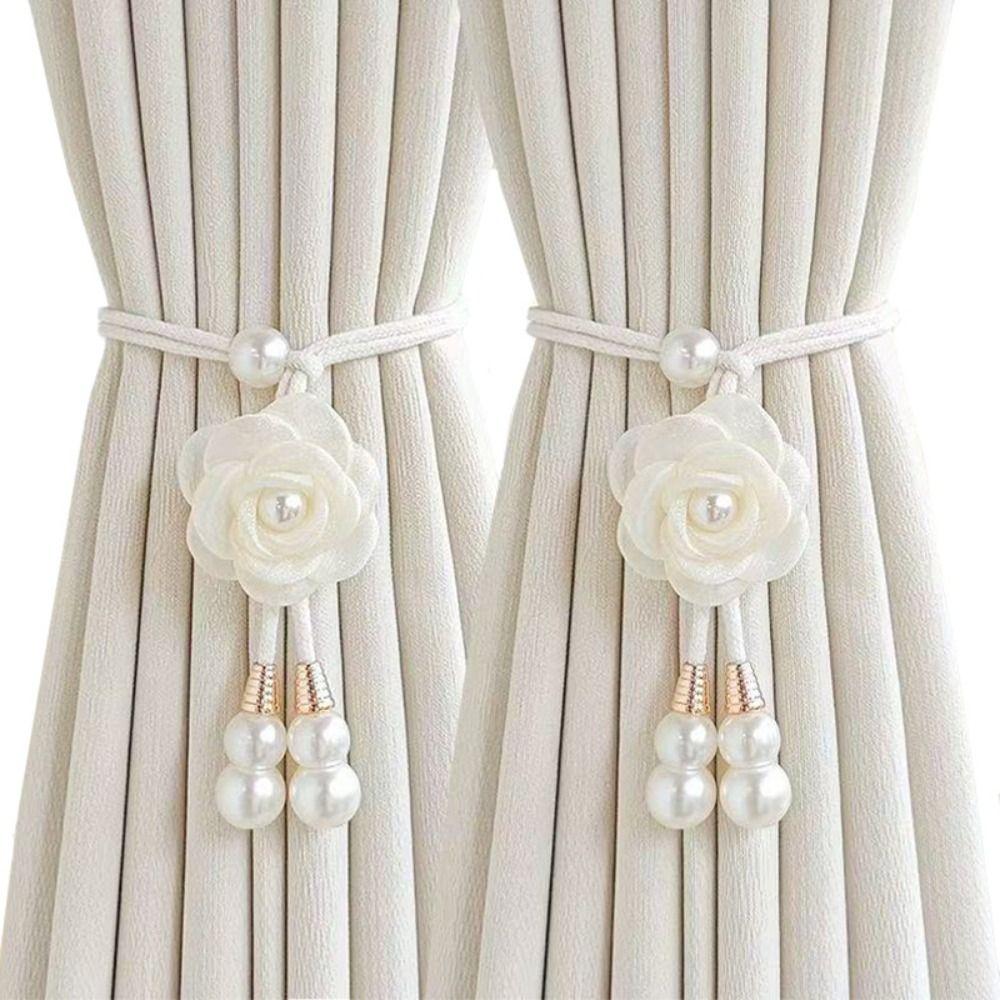 2 Stück Wunderschöne Perlen-Vorhangschnalle Elegantes Vorhang-Bindeseil Kamelien-Vorhang-Raffhalter Dekoration