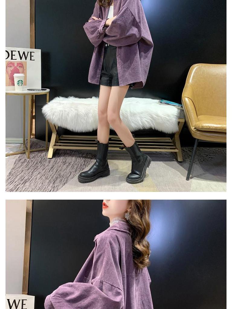 Koreansk Pendler Kordfløyel Nedbrettskrage Skjortejakke for Kvinner, Mellomlang med Lange Ermer, 2025 Vår- og Høstkolleksjon