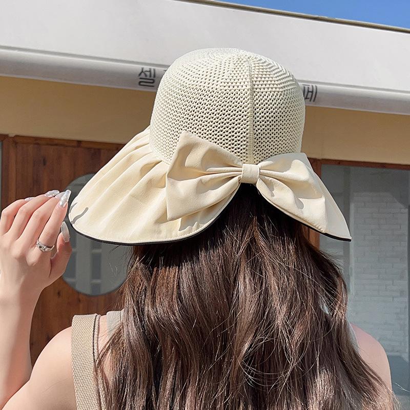 Sun hat children summer hollow breathable bow bucket hat outdoor travel UV protection face hat