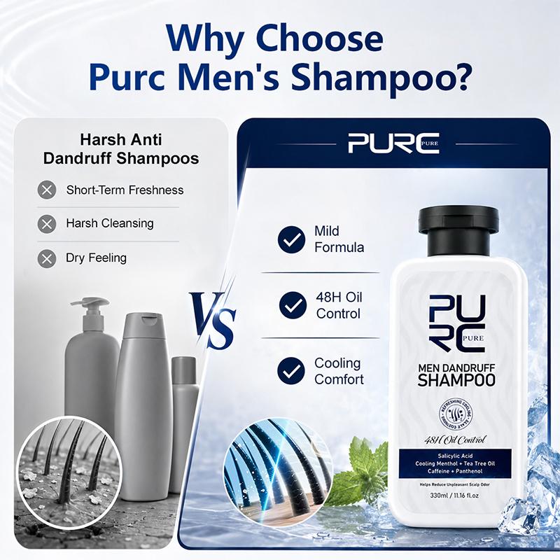 PURC Salicylic Acid Cooling Men Dandruff Shampoo 48H Oil Control Scalp Treatment 330ml