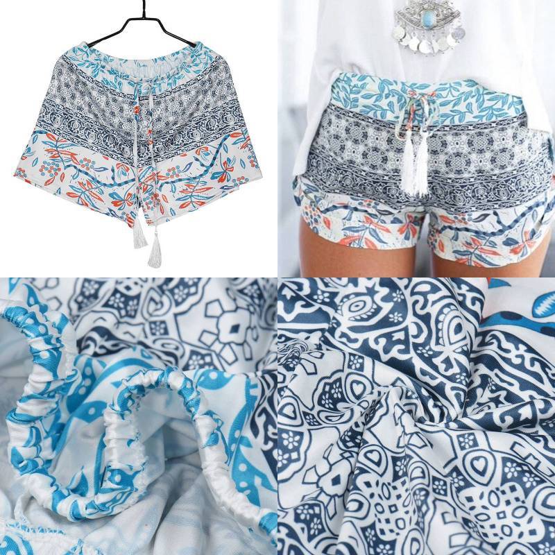 Summer Polyester Print Shorts With Tie Waist For Casual Wear