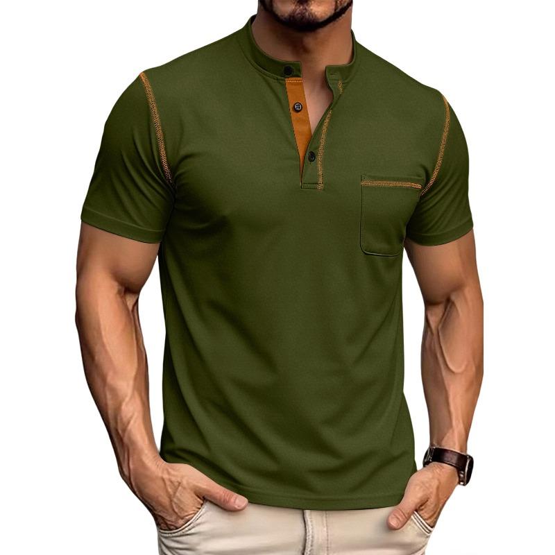 Herren Übergröße Farbblock Casual Sport-Poloshirt mit Henley-Ausschnitt, Atmungsaktiv und Schnelltrocknend