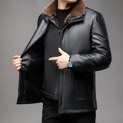 Veste en Cuir Véritable pour Homme avec Fourrure Intégrée en Peau de Mouton pour Papa Veste en Cuir Mi-longue pour Homme avec Polaire