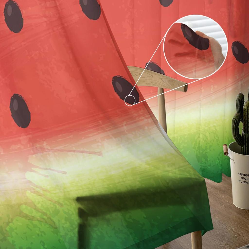 Watermelon Fruit Cartoon Sheer Curtain for Bedroom Tulle Voile Curtain for Kitchen Living Room Decor Window Treatment