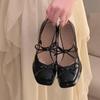 New Small Mary Jane High Heels Thick Heel Temperament High Sense Square Head Bow Lita Small Leather Shoes Women