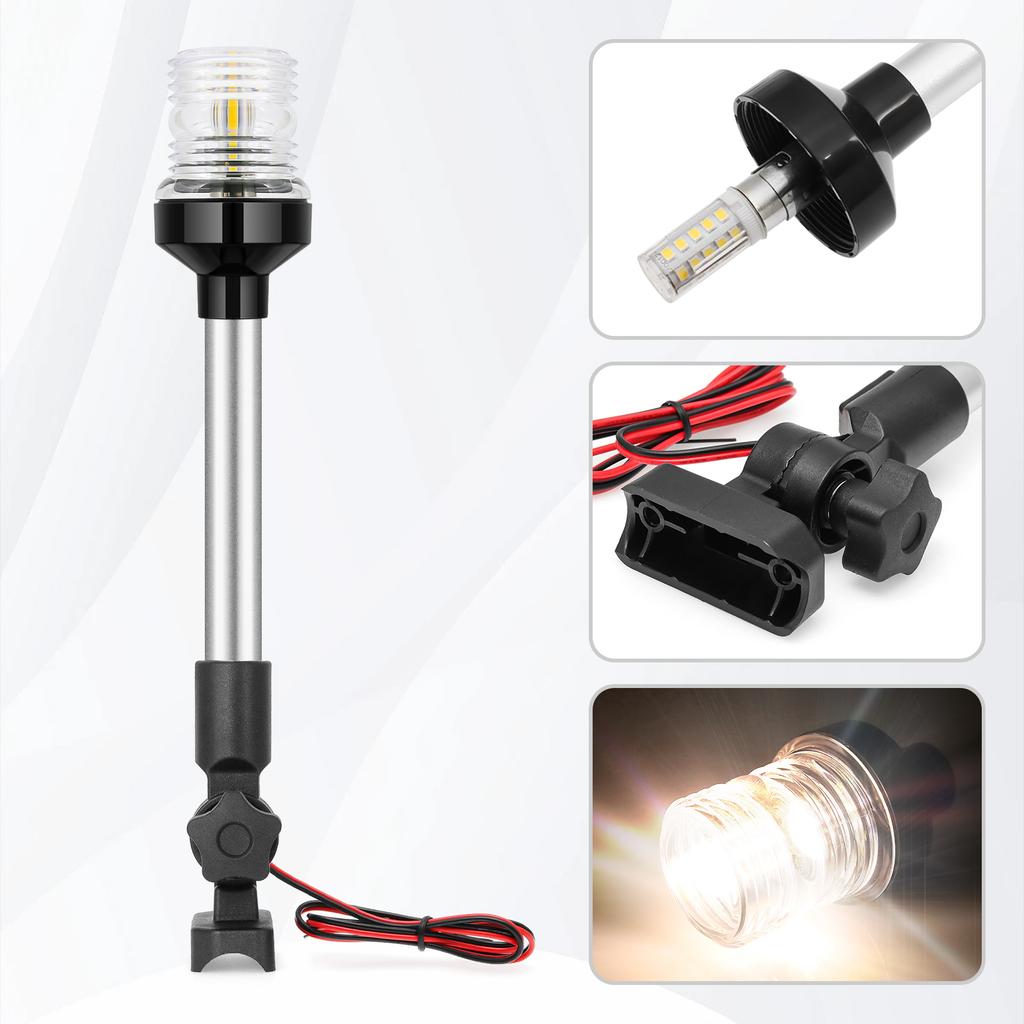 12 Inch Boat LED Navigation Light 12~24V Waterproof Fold Down Sailing Signal Lamp Marine Yacht Warning Anchor Pole Lights Side