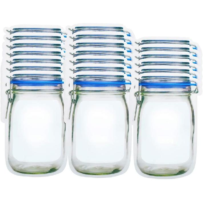 laffeya 20Pack 1000ml (9.6x6.6inch) Reble Mason Jar Bags for Candy & Snacks - Leakproof Storage & Display