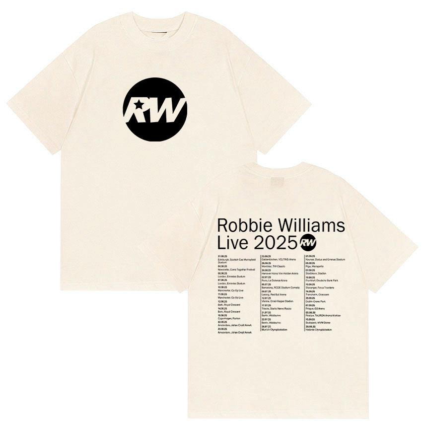 Robbie Williams Live Rw Tour 2025 Merch T Shirts Men's Vintage High Quality Cotton T-Shirt Man Hip Hop O-Neck Clothing T-shirts