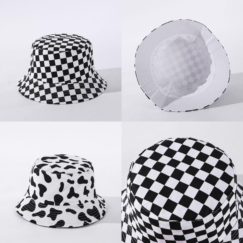 Versatile Black White Print Fisherman Bucket Hat Featuring A Fun Smiley Face Patch For Men And Women