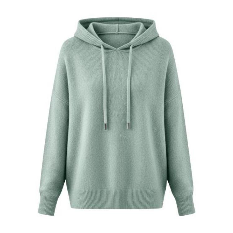 Fall Winter Hooded Sweater Women Loose Fit Long Sleeve Knit Top Adjustable Drawstring Pullover S светло-зеленый