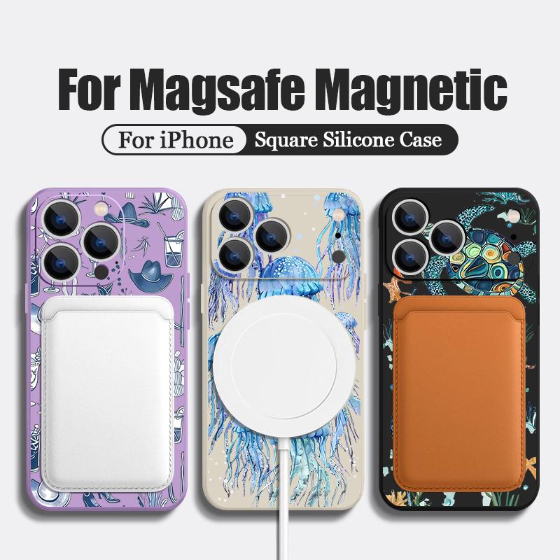 Magnetic For Magsafe Case For iPhone 17 Pro Max Blues Jellyfish Print Soft Silicone Phone Back Cover For iPhone 16 15 14 13 Pro Max 16e 17e