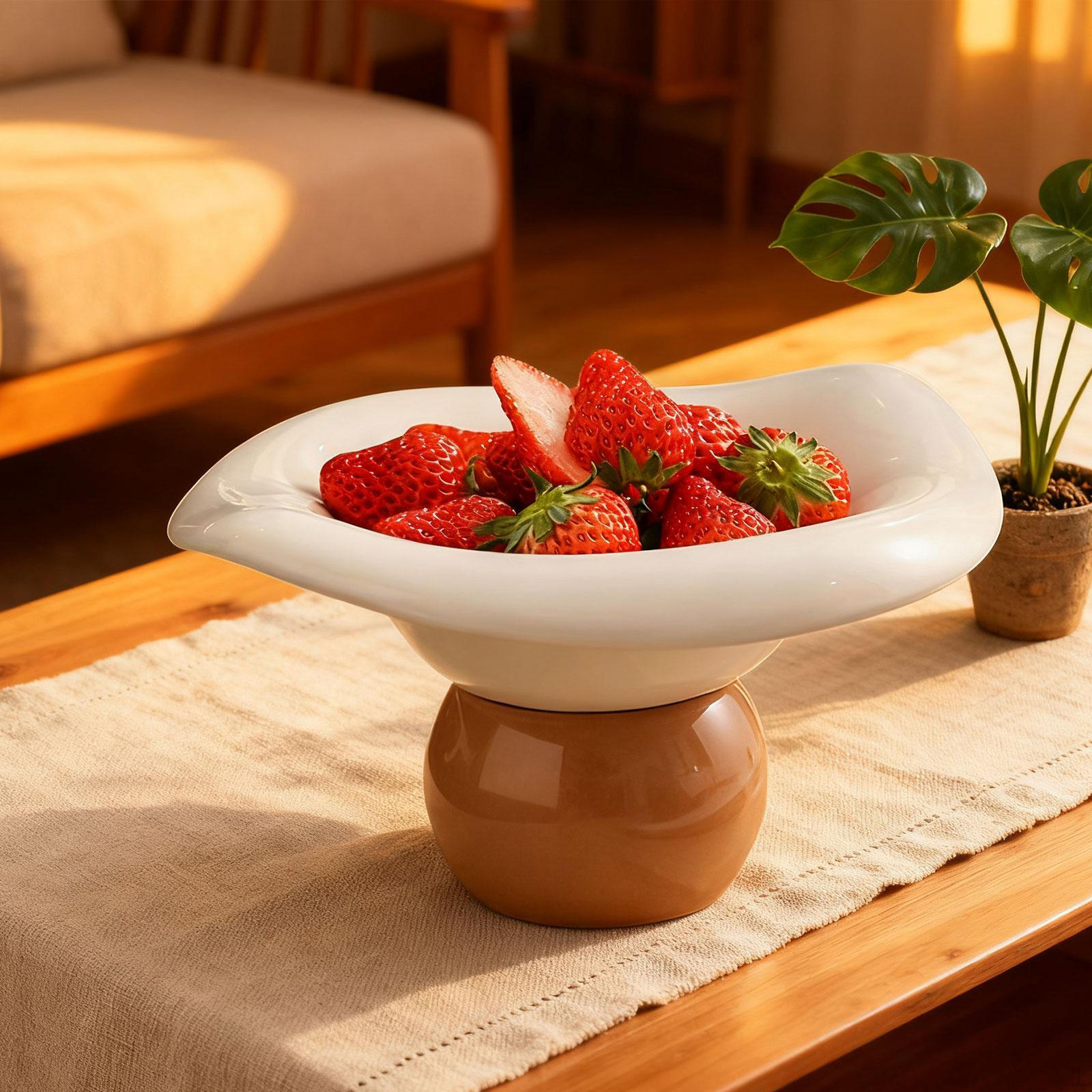 

Ceramic Pedestal Fruit Bowl, Snacks Storage Tray, Salad Plate, Appetizer Serving Dish for Desktop White Coffee