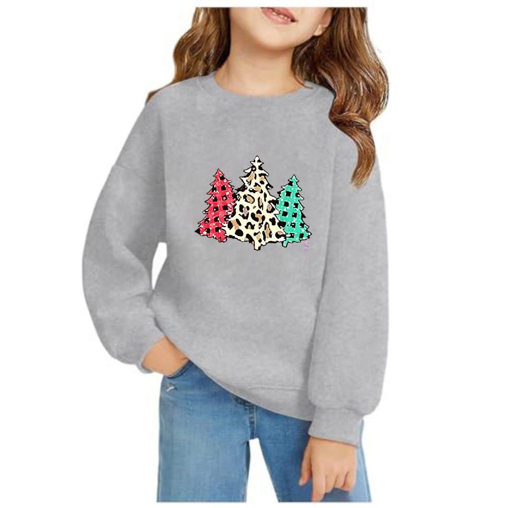 Weihnachtsdruck Mädchen Langarm Kapuzenpullover Lässiger Bequemer Pullover für die Feiertage