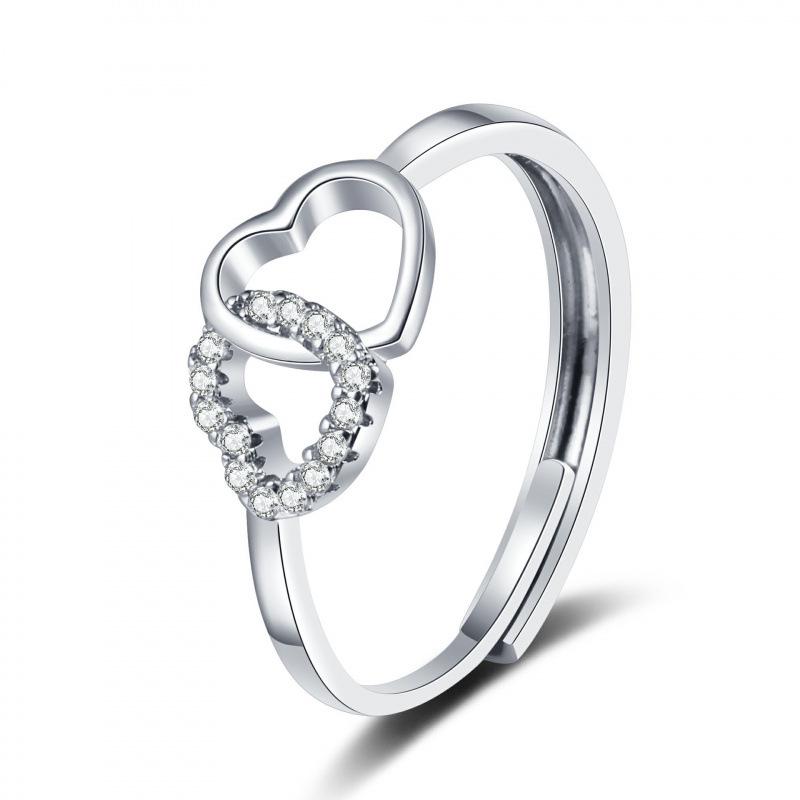 Double Heart Shape Ring for Women with Micro-Paved Diamonds – Elegant, Light Luxury Index Finger Jewelry