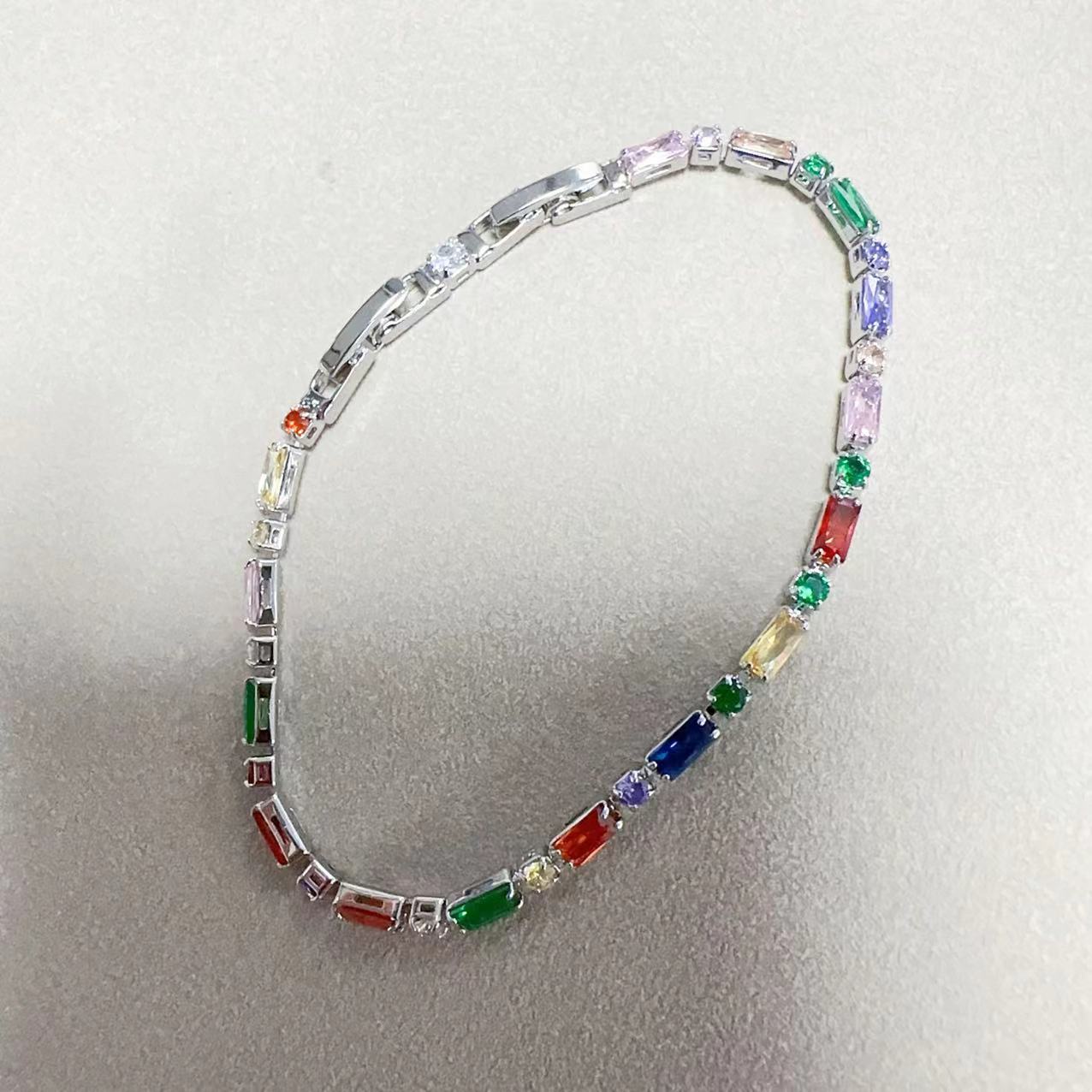 

New 18K bracelet chain Gold/Silver Colorful Zircon Lobster Clasp For Women Man Wedding Engagement 925 Sterling Silver Jewelry