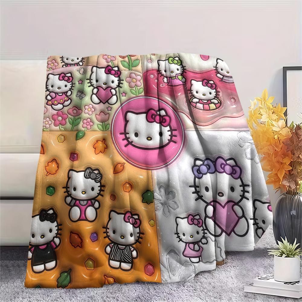 1PC Hello Kitty Cute Print Flannel Blanket, High Quality All Seasons, Home Decor, Warmth and Comfort, Perfect for Christmas Gifts