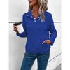 Buttoned Collar Long Sleeve Solid Texture Casual Women S Sweatshirt