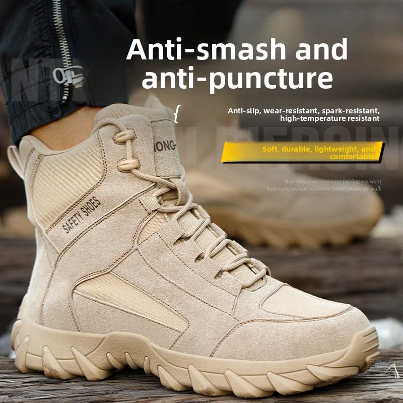 Steel Toe Safety Boots Rubber Sole Safety Boots Steel Toe Lightweight Shoes Puncture Proof Work Boots Breatheable Work Sneakers
