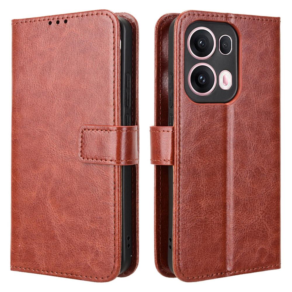 

Чохол для Oppo Reno13 Pro 5G з текстурою Crazy Horse, PU шкіра, чохол-гаманець для телефону Brown