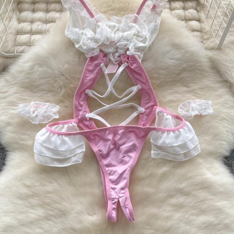 Damen Cosplay Sinnliche Unterwäsche Bodys Frauen Kawaii Backless Aushöhlen Kurze Strampler Weibliche Bogen Erotische Dessous Sexy Playsuits 2024