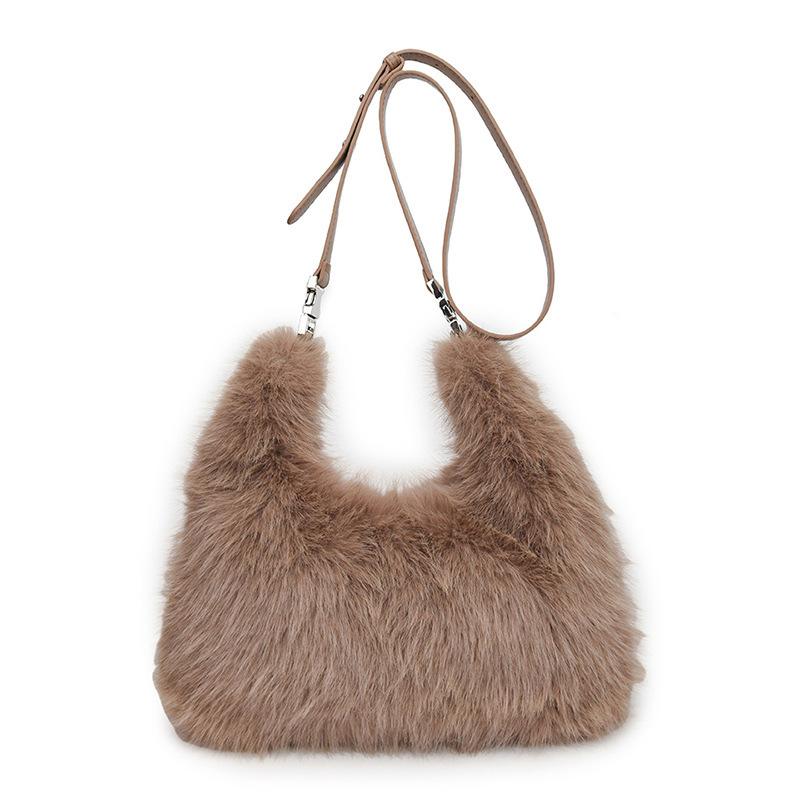 Soft Plush Casual Women's Crossbody Bags Faux Fur Sweet Ladies Big Shoulder Bag Solid Color Winter Furry Female Handbags Tote