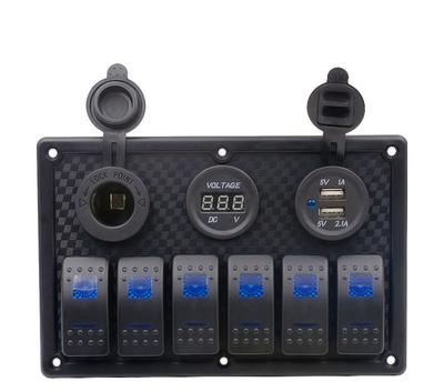 Úprava auta 6 sad lodního spínacího panelu s elektrickým cigaretovým světlem, voltmetr, lodní spínací panel 12V modré světlo