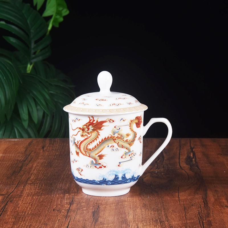 Tibetische Retro-Tasse Keramiktasse mit Deckel Bone China Tasse Bürotasse Besprechungstasse Wasserbecher Teetasse Becher Kommerzielle Tasse