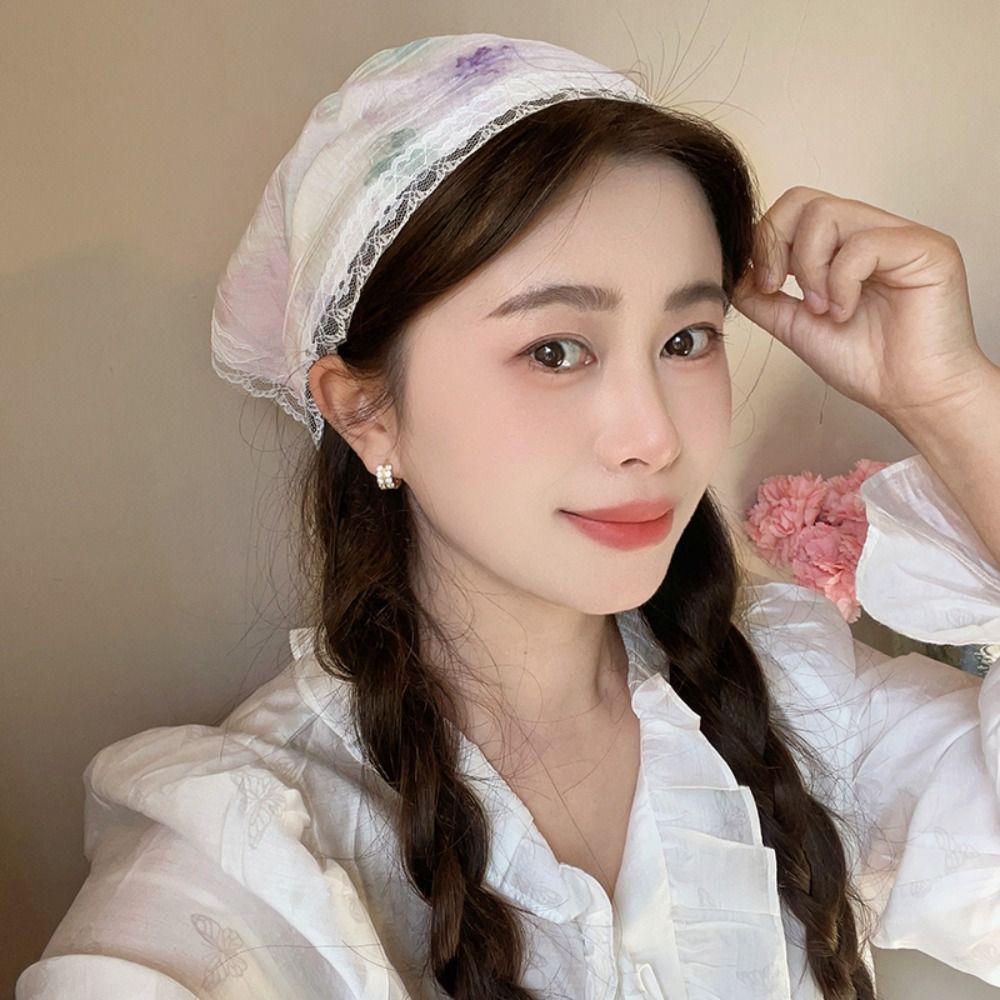 

Пасторальный стиль кружевной шарф для волос регулируемые резинки для волос с принтом треугольный ремешок для волос для женщин style2