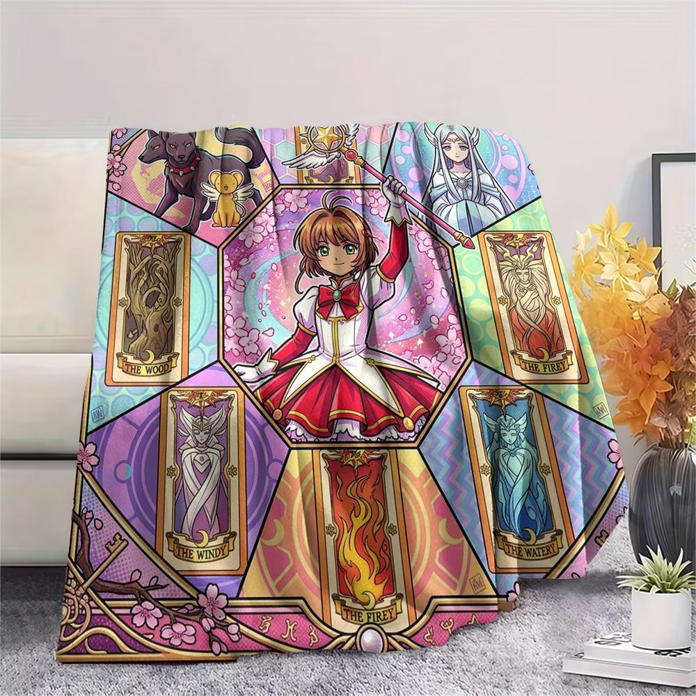 Coperta in Flanella con Stampa Cardcaptor Sakura, Coperta Calda Ultra Morbida di Alta Qualità per Tutte le Stagioni, Coperta Accogliente per Arredamento Casa, Regalo di Natale Perfetto