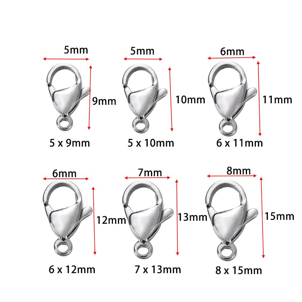 

50Pcs/Lot Never Fade Stainless Steel 9/10/11/12/13/15mm Lobster Clasp Hooks Connector for DIY Bracelet Necklace Jewelry Supplies 5x9mm