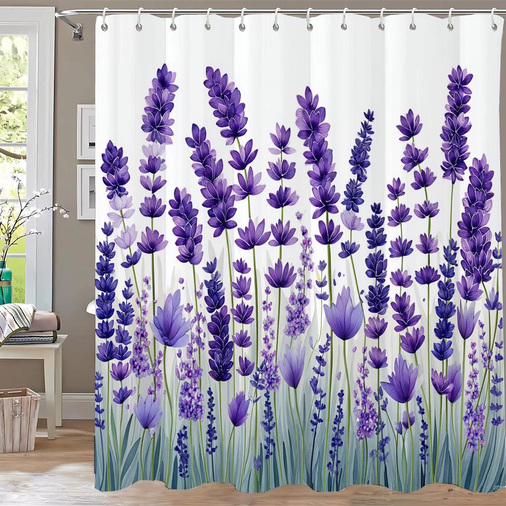 Black And White Flowers Printed Shower Curtain Partition Privacy Hanging Floral Bathroom Curtain With Hooks Decoration Curtain