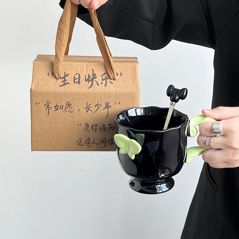 Birthday gift for girlfriends, high-end butterfly mug, girls' tall ceramic water cup, souvenir gift box.