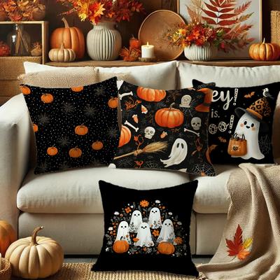 Kissen mit Halloween-Motiv Kürbis & GeistGeeignet für Sofa Auto Schlafzimmer dekorative Kissenbezug Kissenbezug