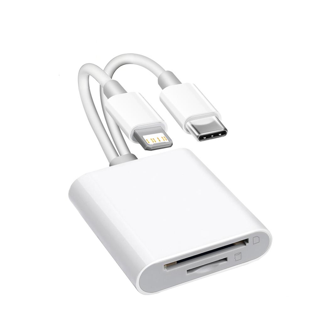 Dual Port Card Reader Adapter Compatible with IOS Android Mobile Phones Portable Memory Transfer Connector Universal Computer