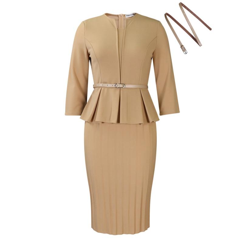 Women V Neck High Waist Solid Pencil Midi Office Commuting Dress