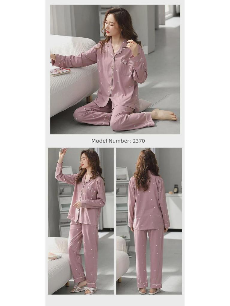 Pijamale pentru femei din bumbac 100%: Subțire, lejeră, cu mânecă lungă pentru primăvară, vară și toamnă - Purtați în interior sau afară