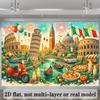 2D Vibrant Italian Culture Landmarks & Food Backdrop Aesthetic Photo Prop