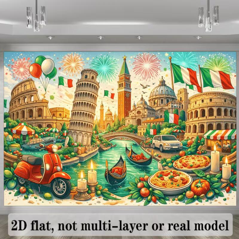 2D Vibrant Italian Culture Landmarks & Food Backdrop Aesthetic Photo Prop