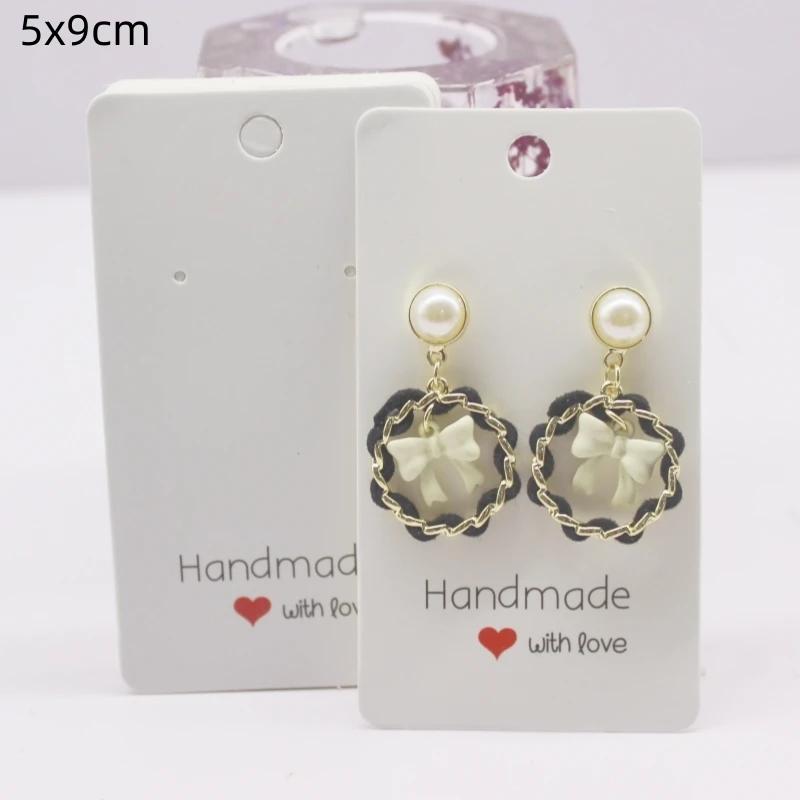 50pcs White/kraft Paper HANDMADE Series Multi Size Cards, Earrings, Necklaces, Jewelry Cards