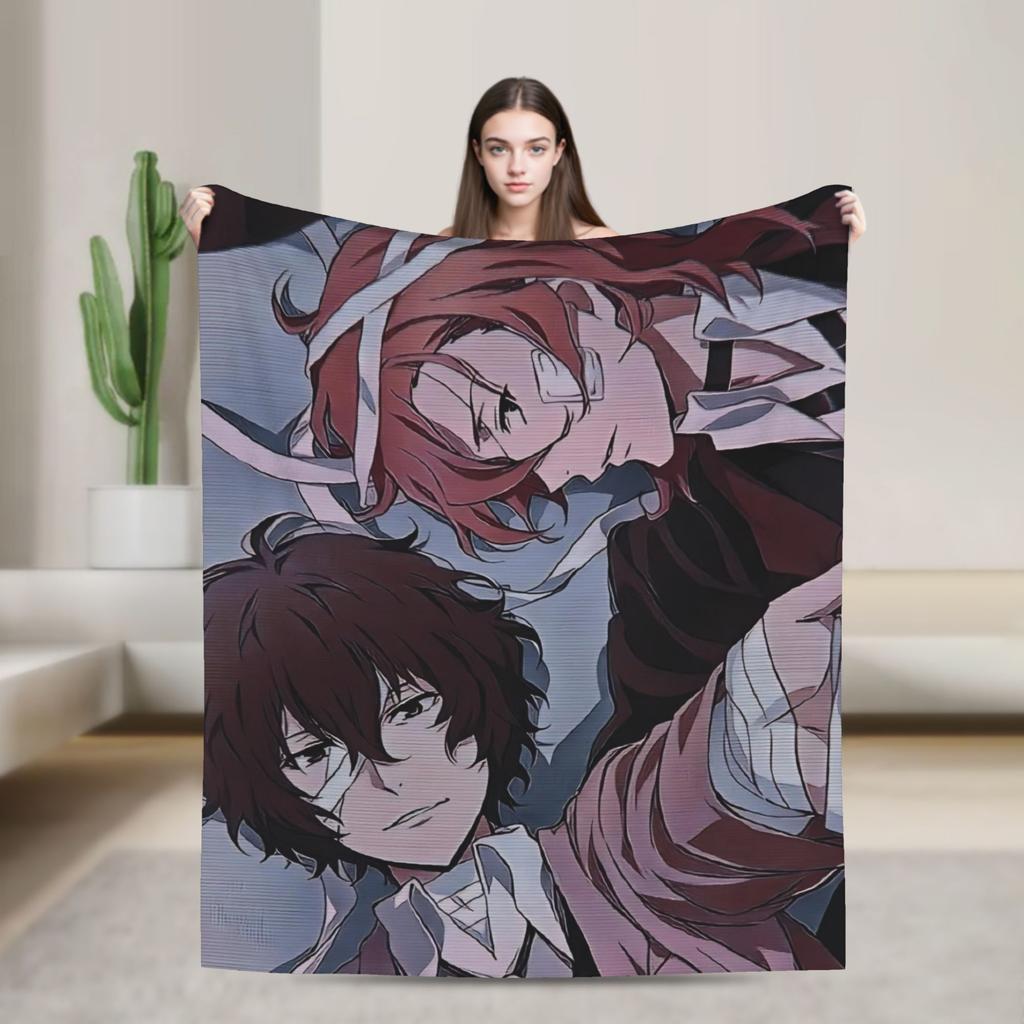 Anime Bungo Stray Dogs Blanket Coral Fleece Plush Print Multi-function Warm Throw Blankets for Sofa Bedroom Bedspreads