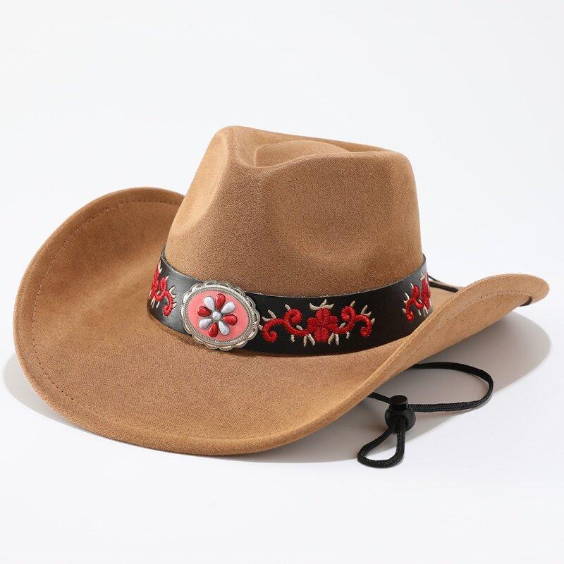 European and American retro western cowboy hat Tibetan big edge hat men's and women's jazz hat sunscreen riding hat sunshade hat belt