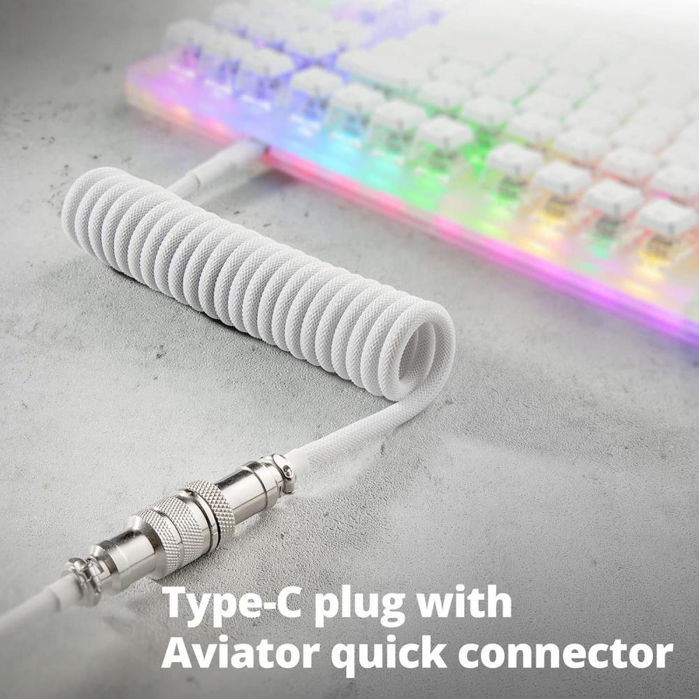 USB C Coiled Gaming Keyboard Cable Metal Aviator Wire