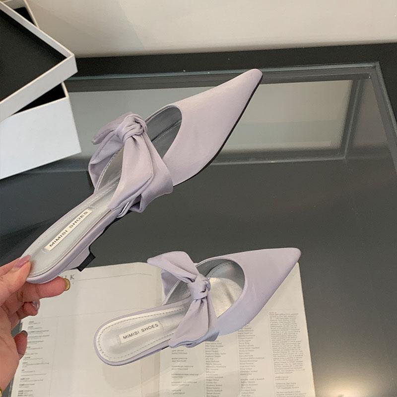 Fashion Fashion Butterfly-Knot Ladies Heeled Pumps Shoes Female Pointed Toe Low Heel Footwear Shallow Slides Shoes For Women Mules Lady