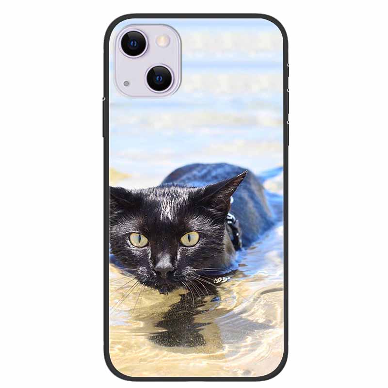 For iPhone 14/14 Plus Case Black Silicone Soft TPU Luxury Flower Animal Back Cover For iPhone 14/14 Plus New Shells for iPhone14