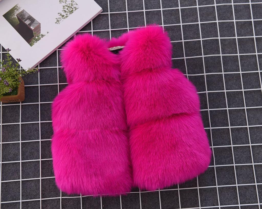 2024 Autumn and Winter Girls Clothes Children's Fur Vest Thickened Cotton Solid Color Coat Wool Fake Fur Jacket