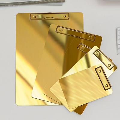Stainless Steel A4/A5 File Folder Hard Multifunction Writing Clipboard Gold/Silver Menu Ticket Holder